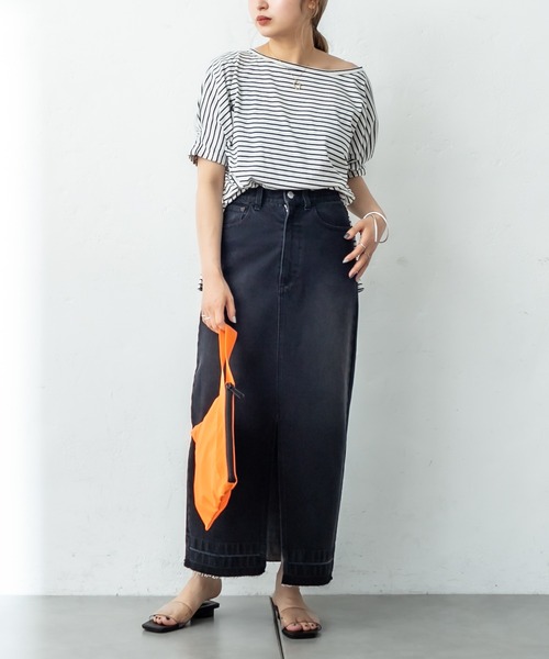 mystic（ミスティック）の「ボーダー袖タックTシャツ（Tシャツ/カットソー・レディース・グリーン/ブルー/オフホワイト・FREE）」の6枚目の写真