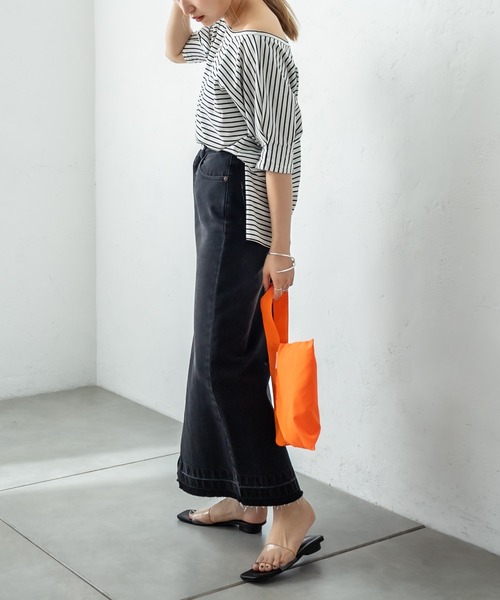 mystic（ミスティック）の「ボーダー袖タックTシャツ（Tシャツ/カットソー・レディース・グリーン/ブルー/オフホワイト・FREE）」の7枚目の写真