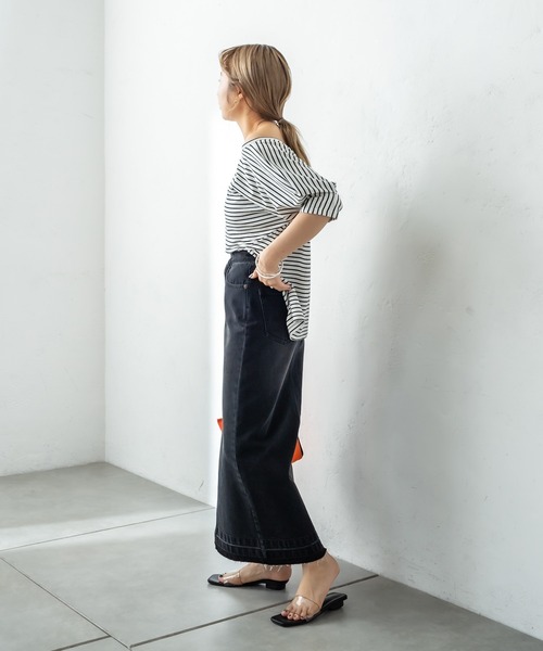 mystic（ミスティック）の「ボーダー袖タックTシャツ（Tシャツ/カットソー・レディース・グリーン/ブルー/オフホワイト・FREE）」の4枚目の写真