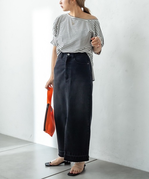 mystic（ミスティック）の「ボーダー袖タックTシャツ（Tシャツ/カットソー・レディース・グリーン/ブルー/オフホワイト・FREE）」の8枚目の写真