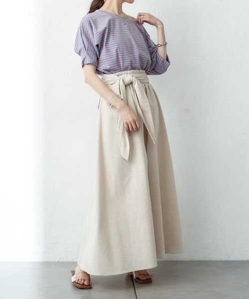 mystic（ミスティック）の「ボーダー袖タックTシャツ（Tシャツ/カットソー・レディース・グリーン/ブルー/オフホワイト・FREE）」の12枚目の写真