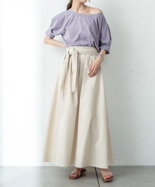 mystic（ミスティック）の「ボーダー袖タックTシャツ（Tシャツ/カットソー・レディース・グリーン/ブルー/オフホワイト・FREE）」の14枚目の写真