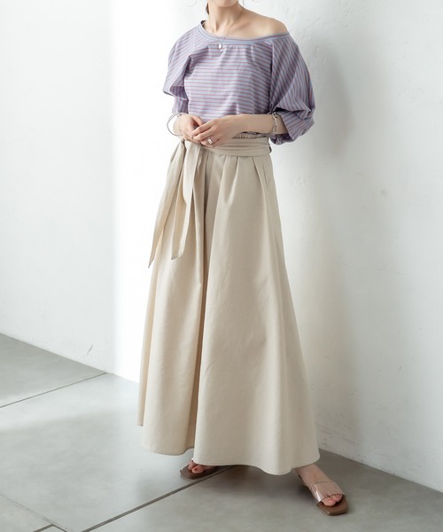 mystic（ミスティック）の「ボーダー袖タックTシャツ（Tシャツ/カットソー・レディース・グリーン/ブルー/オフホワイト・FREE）」の15枚目の写真