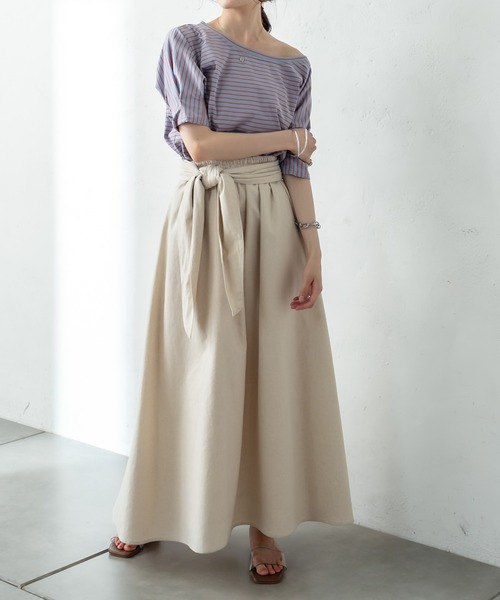 mystic（ミスティック）の「ボーダー袖タックTシャツ（Tシャツ/カットソー・レディース・グリーン/ブルー/オフホワイト・FREE）」の16枚目の写真