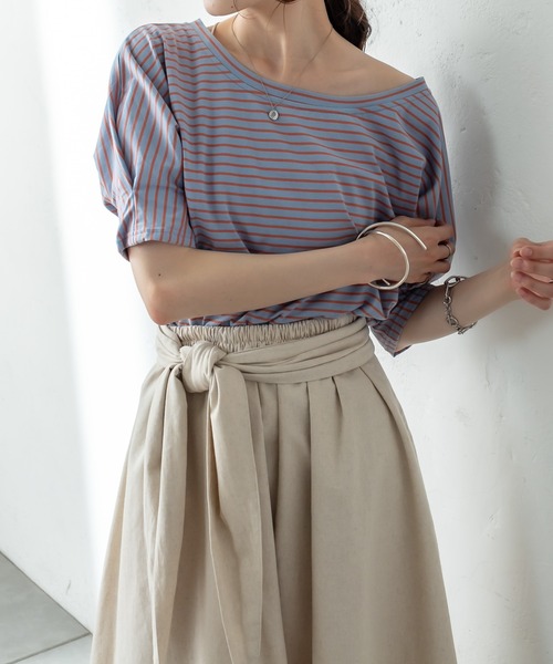 mystic（ミスティック）の「ボーダー袖タックTシャツ（Tシャツ/カットソー・レディース・グリーン/ブルー/オフホワイト・FREE）」の17枚目の写真