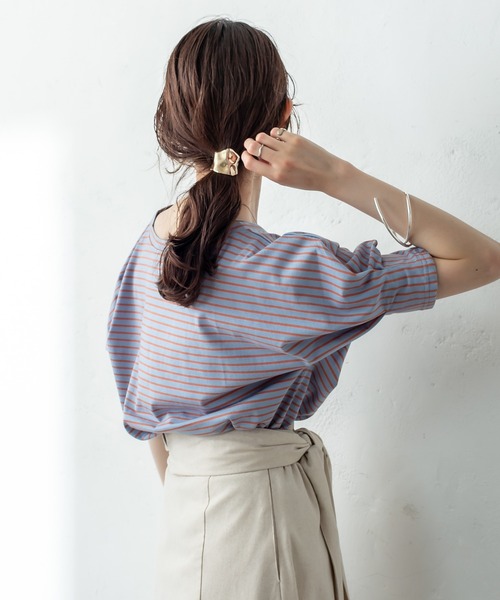mystic（ミスティック）の「ボーダー袖タックTシャツ（Tシャツ/カットソー・レディース・グリーン/ブルー/オフホワイト・FREE）」の20枚目の写真