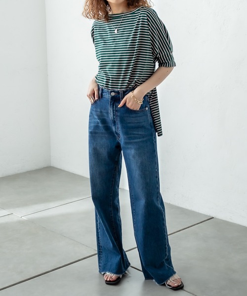 mystic（ミスティック）の「ボーダー袖タックTシャツ（Tシャツ/カットソー・レディース・グリーン/ブルー/オフホワイト・FREE）」の21枚目の写真