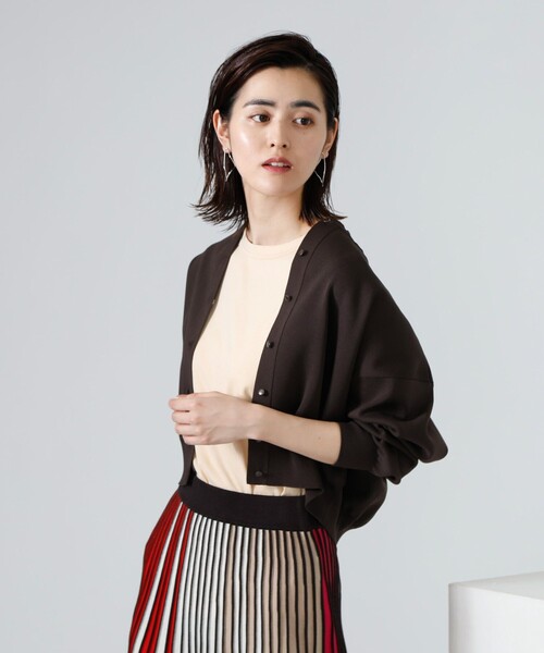 CAST:(キャストコロン)の「ニットブルゾン(ニット/セーター・レディース・ベージュ/ネイビー/ブラウン/グリーン・M)」の1枚目の写真