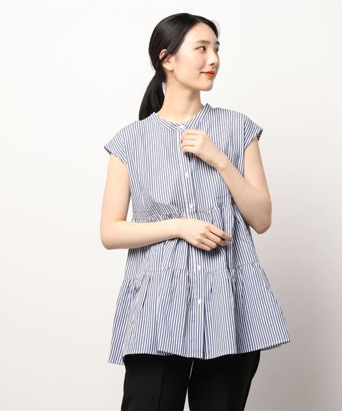 YECCA VECCA（イェッカヴェッカ）の「・2wayティアードチュニックブラウス＊（シャツ/ブラウス・レディース・ホワイト/ブラック/ストライプ・FREE）」の3枚目の写真