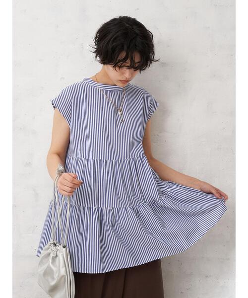 YECCA VECCA（イェッカヴェッカ）の「・2wayティアードチュニックブラウス＊（シャツ/ブラウス・レディース・ホワイト/ブラック/ストライプ・FREE）」の6枚目の写真