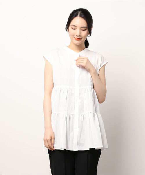 YECCA VECCA（イェッカヴェッカ）の「・2wayティアードチュニックブラウス＊（シャツ/ブラウス・レディース・ホワイト/ブラック/ストライプ・FREE）」の7枚目の写真