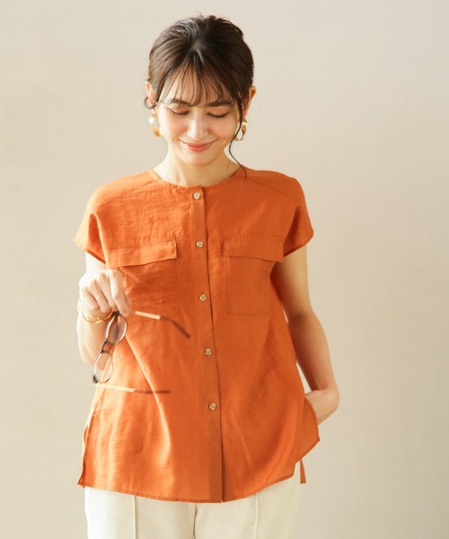 Emilyan（エミリアン）の「【テンセルリネン】タックフレアーシャツブラウス（シャツ/ブラウス・レディース・ブラック/ベージュ/オレンジ・9号）」の3枚目の写真