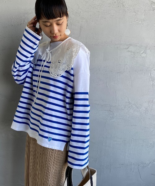 ORCIVAL（オーシバル）の「[ORCIVAL/オーシバル] ビッグシルエットボーダーTシャツ（Tシャツ/カットソー・レディース・ホワイト/グレイッシュベージュ/チャコール/ホワイト×ネイビー/ホワイト×グリーン・1）」の16枚目の写真