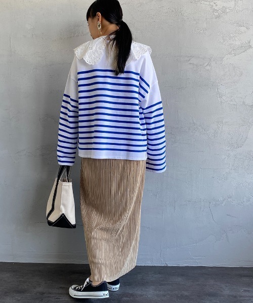 ORCIVAL（オーシバル）の「[ORCIVAL/オーシバル] ビッグシルエットボーダーTシャツ（Tシャツ/カットソー・レディース・ホワイト/グレイッシュベージュ/チャコール/ホワイト×ネイビー/ホワイト×グリーン・1）」の14枚目の写真