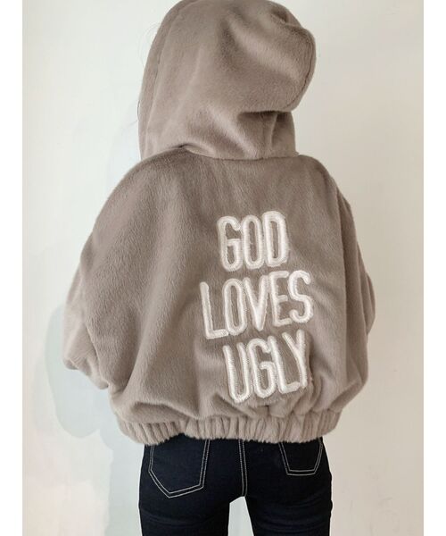 GYDA（ジェイダ）の「GOD LOVES UGLYエコファーショートフーディー（ブルゾン・レディース・ブラック/ベージュ/アイボリー・FREE）」の6枚目の写真