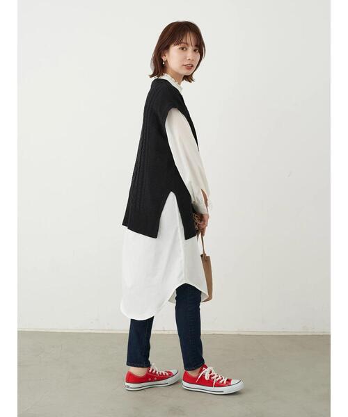 earth music&ecology（アースミュージックアンドエコロジー）の「SET2点ケーブルベスト+フリル衿シャツワンピース ＊（ワンピース・レディース・ライトグレー/モカ/ブラック・FREE）」の9枚目の写真