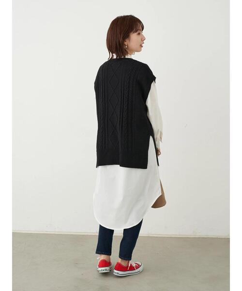 earth music&ecology（アースミュージックアンドエコロジー）の「SET2点ケーブルベスト+フリル衿シャツワンピース ＊（ワンピース・レディース・ライトグレー/モカ/ブラック・FREE）」の10枚目の写真