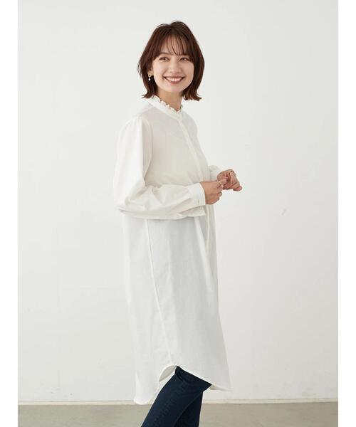 earth music&ecology（アースミュージックアンドエコロジー）の「SET2点ケーブルベスト+フリル衿シャツワンピース ＊（ワンピース・レディース・ライトグレー/モカ/ブラック・FREE）」の12枚目の写真