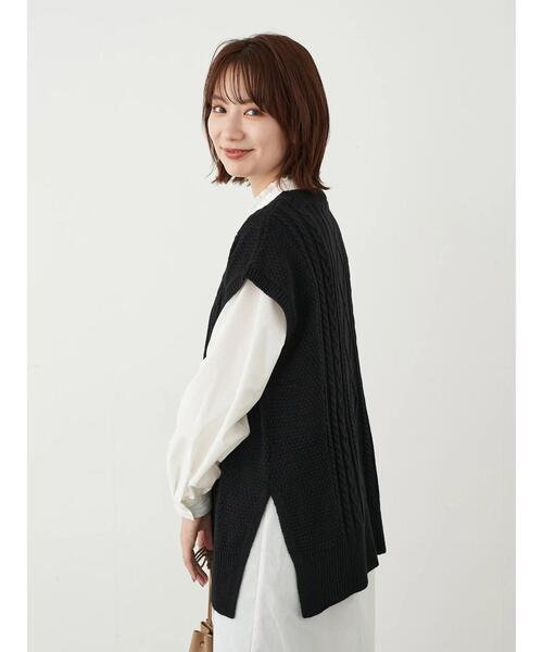 earth music&ecology（アースミュージックアンドエコロジー）の「SET2点ケーブルベスト+フリル衿シャツワンピース ＊（ワンピース・レディース・ライトグレー/モカ/ブラック・FREE）」の15枚目の写真