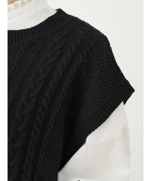 earth music&ecology（アースミュージックアンドエコロジー）の「SET2点ケーブルベスト+フリル衿シャツワンピース ＊（ワンピース・レディース・ライトグレー/モカ/ブラック・FREE）」の18枚目の写真