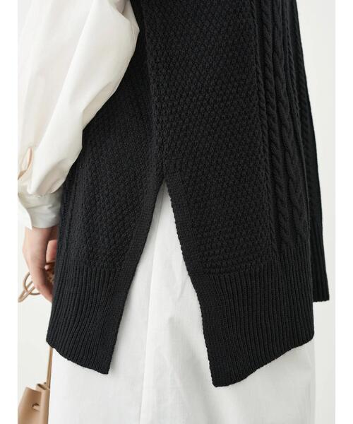 earth music&ecology（アースミュージックアンドエコロジー）の「SET2点ケーブルベスト+フリル衿シャツワンピース ＊（ワンピース・レディース・ライトグレー/モカ/ブラック・FREE）」の20枚目の写真