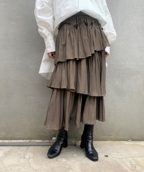CIAOPANIC（チャオパニック）の「スラッシュティアードスカート（スカート・レディース・ブラック/ブラウン/イエロー・FREE）」の3枚目の写真