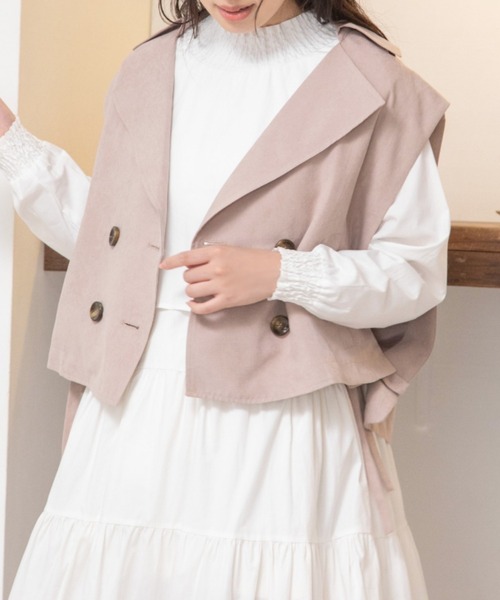 Mysa&Liina（ミーサリーナ）の「トレンチ×ジレベスト　2WAYライトアウター（トレンチコート・レディース・ブラウン/アイボリー/グレイッシュベージュ・M）」の14枚目の写真