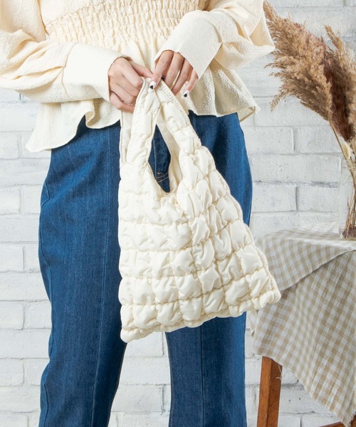 WEGO（ウィゴー）の「WEGO/シャーリングミニトート（トートバッグ・レディース・ブラック/オフホワイト・FREE）」の2枚目の写真