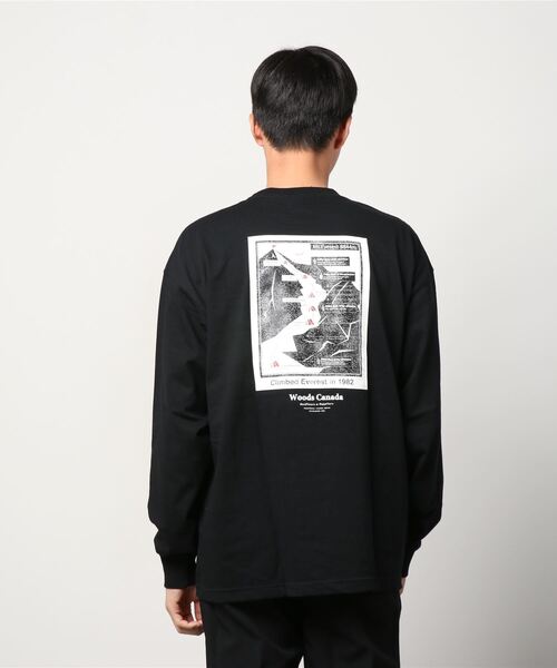 Woods(ウッズ)の「異素材ポケット バックプリント ロングスリーブTシャツ(Tシャツ/カットソー・メンズ・ホワイト/ブラック/グレー・XL/L/M)」の5枚目の写真