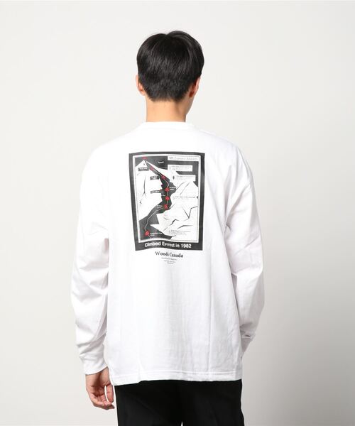 Woods(ウッズ)の「異素材ポケット バックプリント ロングスリーブTシャツ(Tシャツ/カットソー・メンズ・ホワイト/ブラック/グレー・XL/L/M)」の6枚目の写真