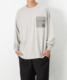 異素材ポケット バックプリント ロングスリーブTシャツ