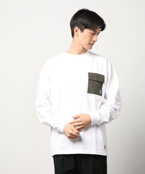 Woods(ウッズ)の「異素材ポケット バックプリント ロングスリーブTシャツ(Tシャツ/カットソー・メンズ・ホワイト/ブラック/グレー・XL/L/M)」の9枚目の写真