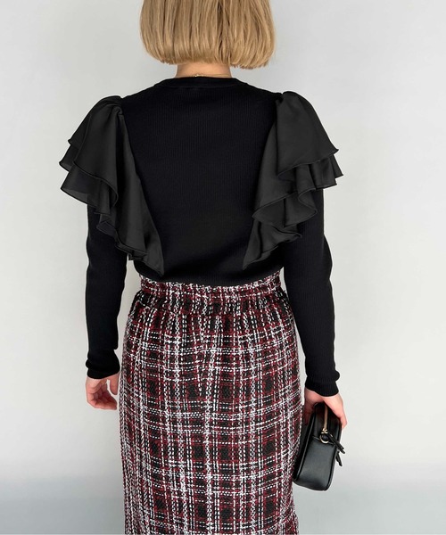 PICCIN(ピッチン)の「ラッフルウオッシャブルニット(ニット/セーター・レディース・ホワイト/ブラック/ピンクベージュ・M)」の15枚目の写真