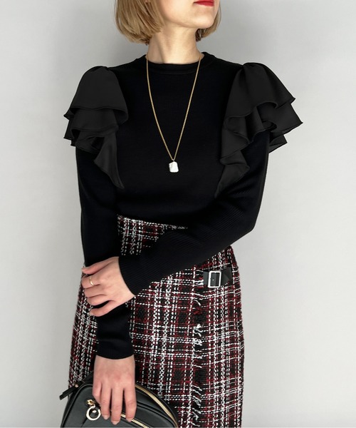 PICCIN(ピッチン)の「ラッフルウオッシャブルニット(ニット/セーター・レディース・ホワイト/ブラック/ピンクベージュ・M)」の16枚目の写真