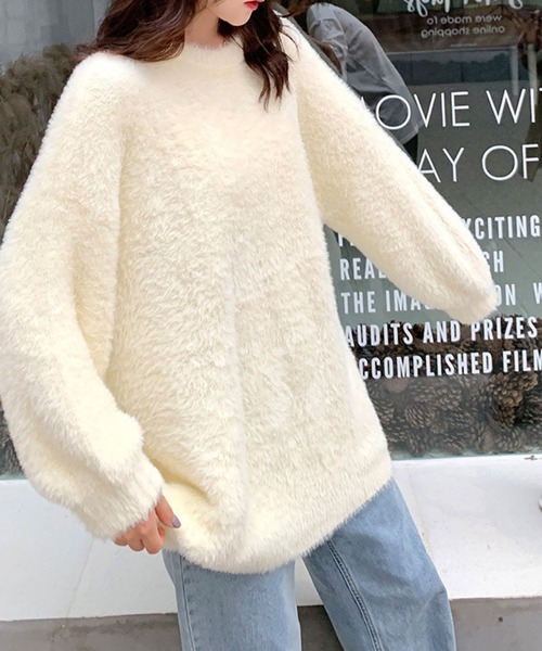 meJane(ミージェーン)の「ビッグシルエットモヘアライクニットプルオーバー【ZOZOTOWN限定】(ニット/セーター・レディース・オフホワイト/パープル/グリーン/オレンジ・FREE)」の5枚目の写真