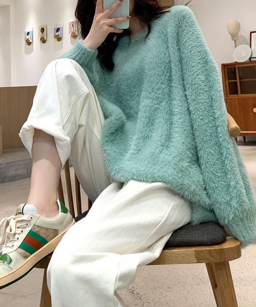 meJane(ミージェーン)の「ビッグシルエットモヘアライクニットプルオーバー【ZOZOTOWN限定】(ニット/セーター・レディース・オフホワイト/パープル/グリーン/オレンジ・FREE)」の9枚目の写真