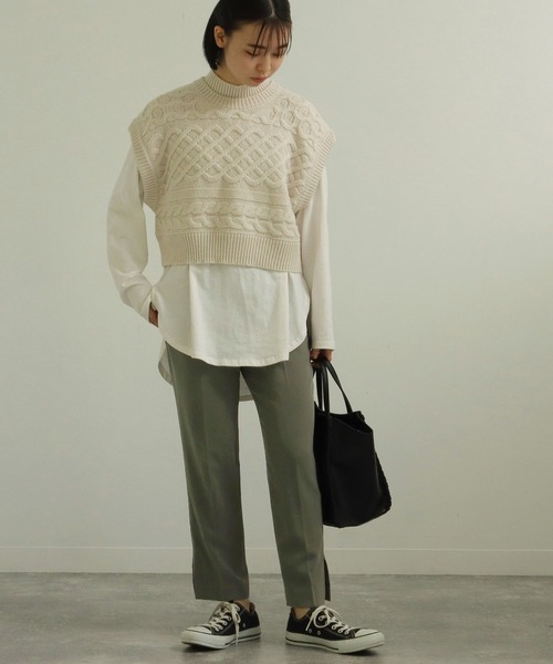 AULI（アウリィ）の「【低身長向けサイズ】PJサイドスリットアンクルテーパードパンツ（その他パンツ・レディース・ブラック/カーキ/モカ・S/XS/XXS）」の6枚目の写真