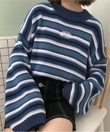 SONYUNARA 英文刺繍ボーダールーズフィットニット