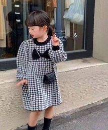 io sono mao moderato（イオソノマオ　モデレート）の「リボンモチーフ千鳥柄シャギーワンピース（ワンピース・キッズ）」