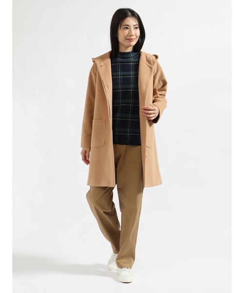 ヘリンボーン柄フーデットコート