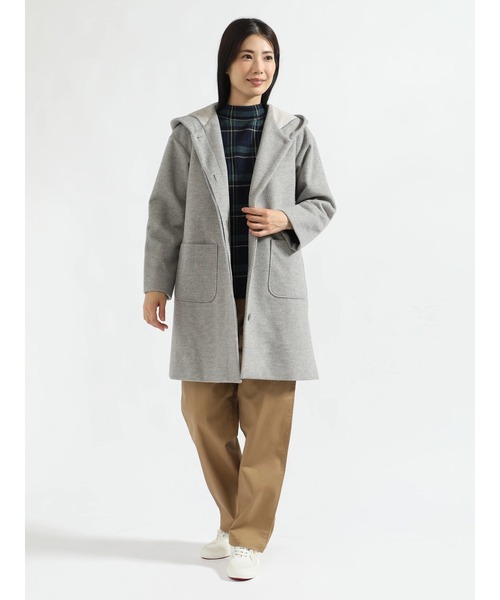 ヘリンボーン柄フーデットコート