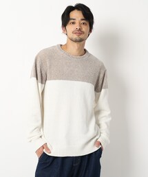 ◆ポリエステル モールヤーン バイカラー天竺 クルーネックニット