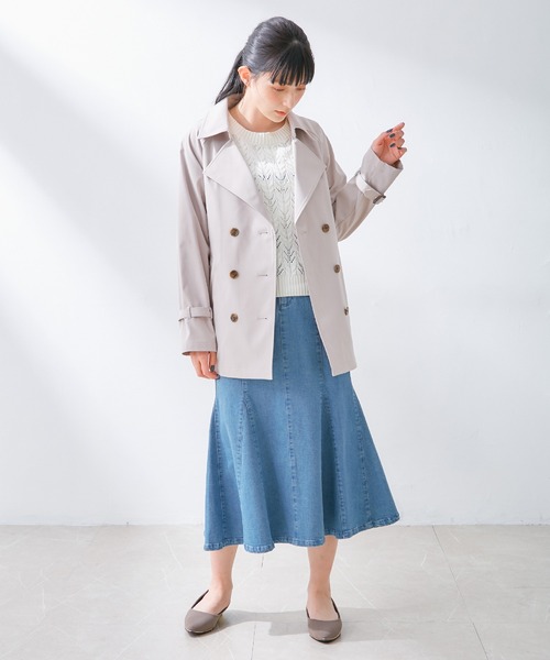 Honeys(ハニーズ)の「撥水加工ハーフ丈トレンチ(トレンチコート・レディース・ベージュ/ネイビー/ピンク/グレイッシュベージュ・S/M/L)」の12枚目の写真