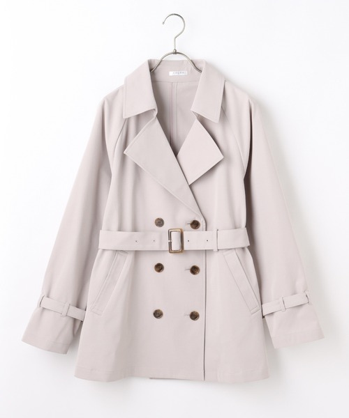 Honeys(ハニーズ)の「撥水加工ハーフ丈トレンチ(トレンチコート・レディース・ベージュ/ネイビー/ピンク/グレイッシュベージュ・S/M/L)」の16枚目の写真