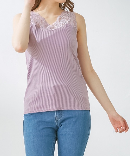 Honeys（ハニーズ）の「レース使いタンクトップ（タンクトップ・レディース・ブルー/ライトグレー/ブラック/ホワイト/ピンク系その他/モカ・LL/S/L/M）」の6枚目の写真