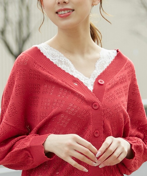 Honeys（ハニーズ）の「レース使いタンクトップ（タンクトップ・レディース・ブルー/ライトグレー/ブラック/ホワイト/ピンク系その他/モカ・LL/S/L/M）」の2枚目の写真