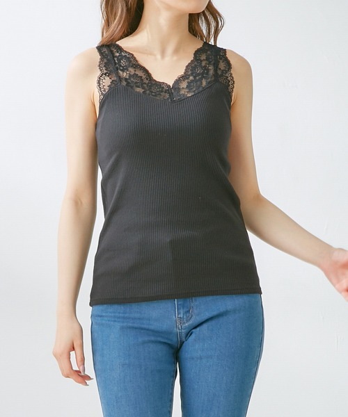 Honeys（ハニーズ）の「レース使いタンクトップ（タンクトップ・レディース・ブルー/ライトグレー/ブラック/ホワイト/ピンク系その他/モカ・LL/S/L/M）」の15枚目の写真