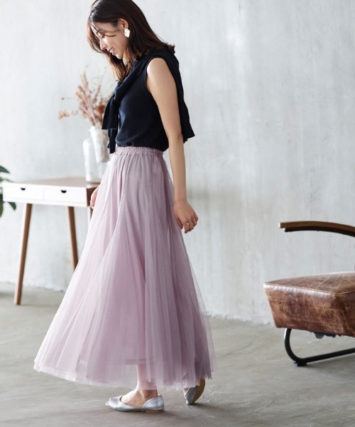 Pierrot（ピエロ）の「チュールスカート ロング丈（スカート・レディース・ブラック/ベージュ/ブルー/ラベンダー/チャコール/スモークピンク/カーキ/ネイビー/ブラウン・M/L）」の8枚目の写真