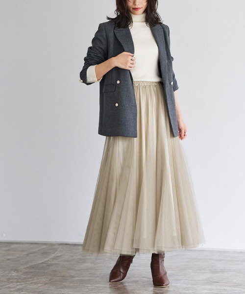 Pierrot（ピエロ）の「チュールスカート ロング丈（スカート・レディース・ブラック/ベージュ/ブルー/ラベンダー/チャコール/スモークピンク/カーキ/ネイビー/ブラウン・M/L）」の5枚目の写真