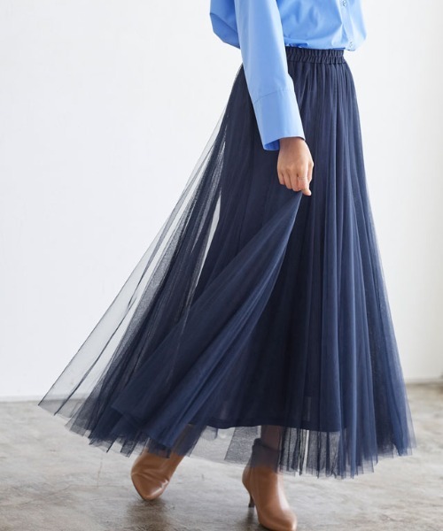 Pierrot（ピエロ）の「チュールスカート ロング丈（スカート・レディース・ブラック/ベージュ/ブルー/ラベンダー/チャコール/スモークピンク/カーキ/ネイビー/ブラウン・M/L）」の6枚目の写真